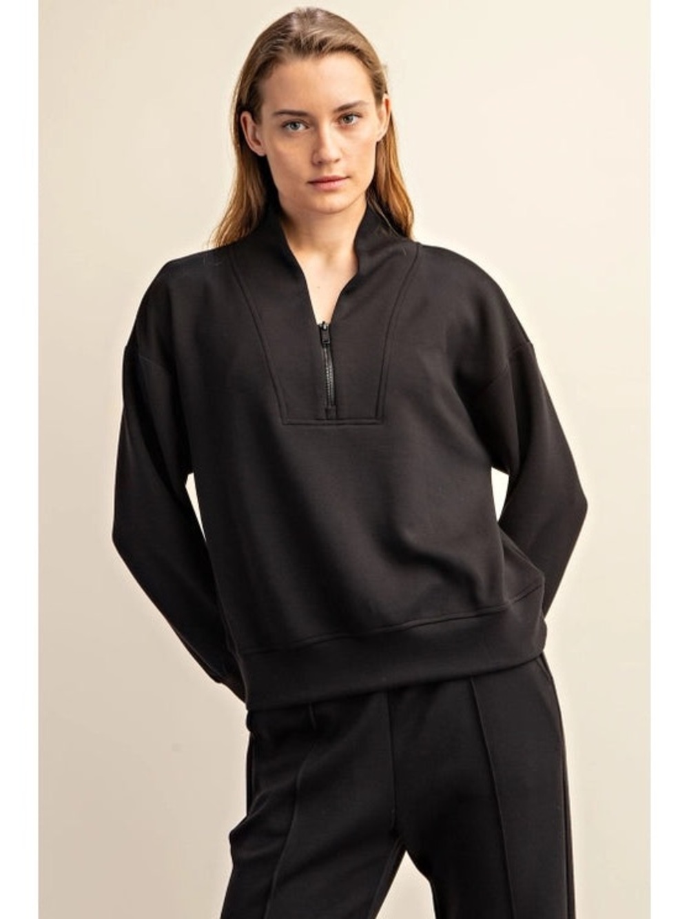 Plus Size Rae Mode Modal Black Quarter-Zip Sweater Jacket Scuba 1x 2x New